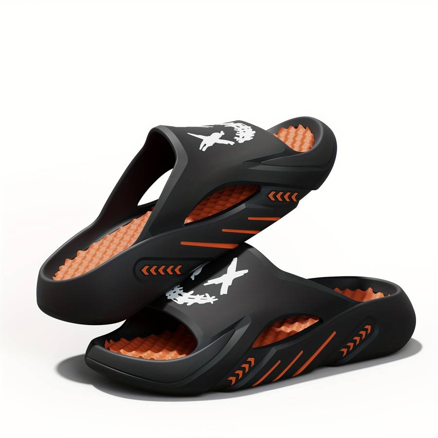 Men Slippers Summer Style Black Orange Size Uk 6.5 To 7