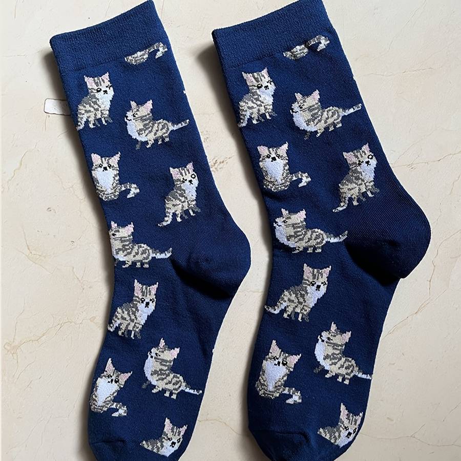 Women S Socks Color 1 Pair Of Blue Kitty Socks Size Onesize