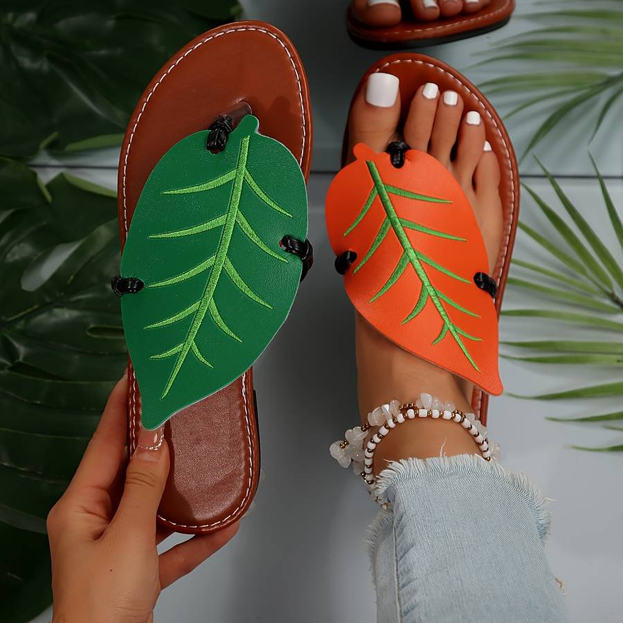Ladies Summer Flip Flops Orange Green Uk 9
