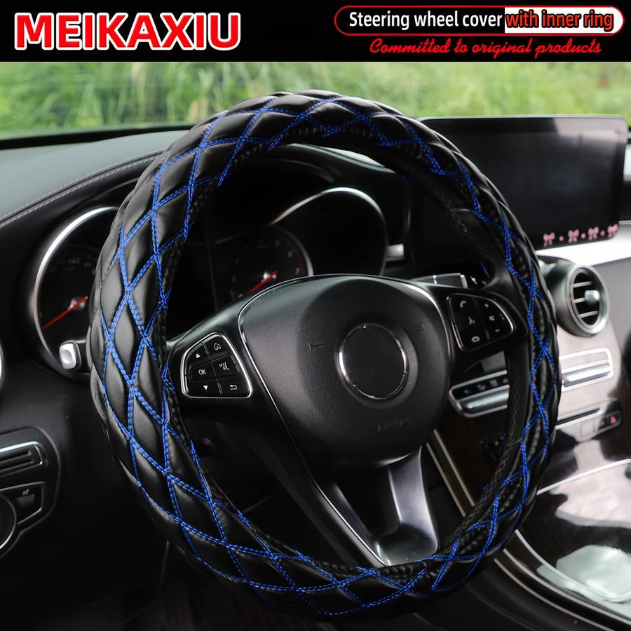 Car Steering Wheel Cover Black Blue Model 36Cm(14.17Inch)/38Cm(15Inch)