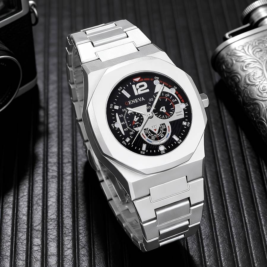 5PCS Fashion Casual Elegant Round Retro Canvas Strap Quartz Mens Watchquantity