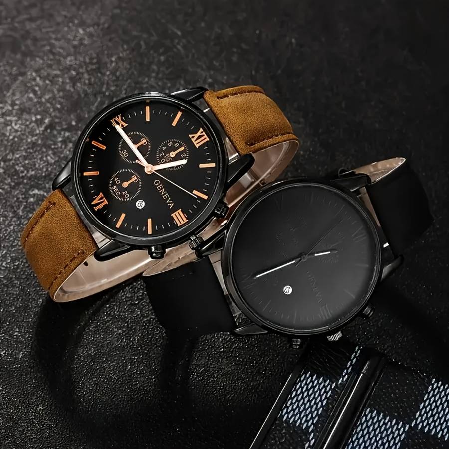 6Pcs Brand New Set Of Men Stylish Quartz Watches Featuring Simulated