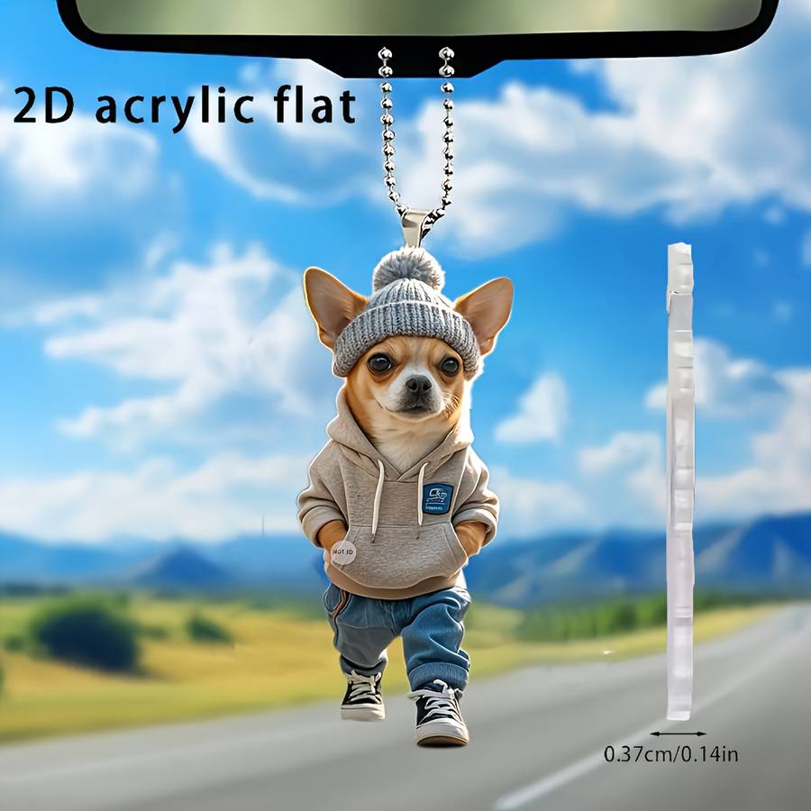 Car Interior Decor Style Chihuahua Casual Outfit Wearing Knitted Hat