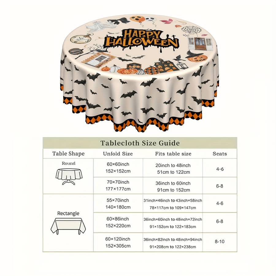 Halloween tablecloth decoration size Round 152cm or 60inch