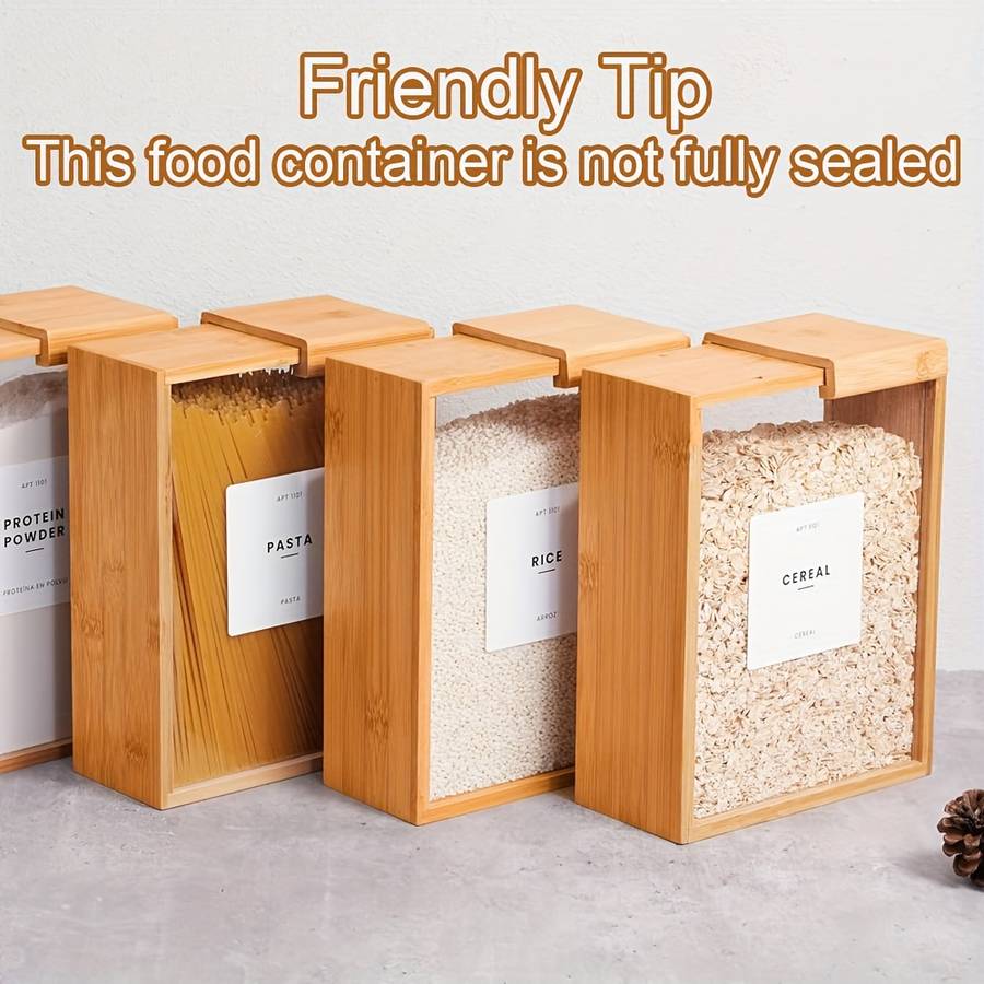 1pc High-Quality 3L Bamboo Wood Food Storage Box with Sliding Lid Ideal for Pasta Grains M