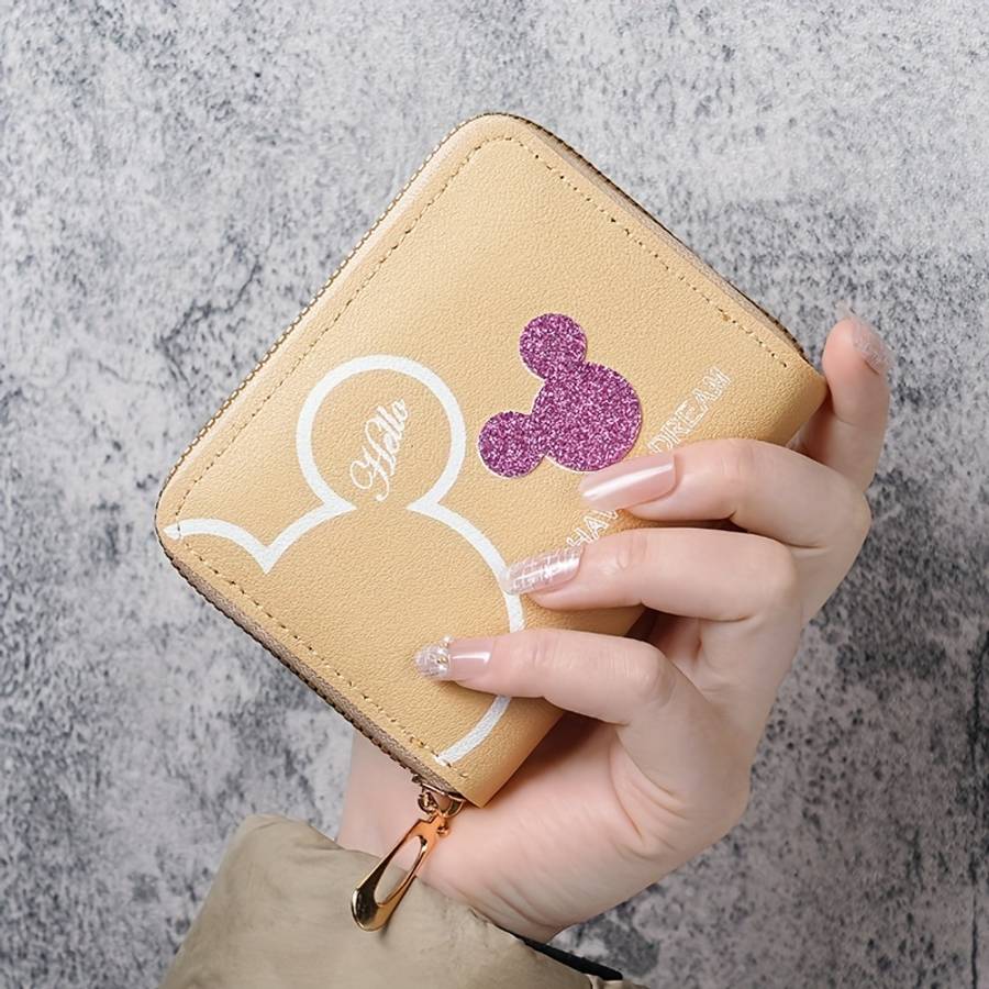 Women'S Casual Synthetic Leather Wallet With Zipper Closure Continental Style Multiple Ca