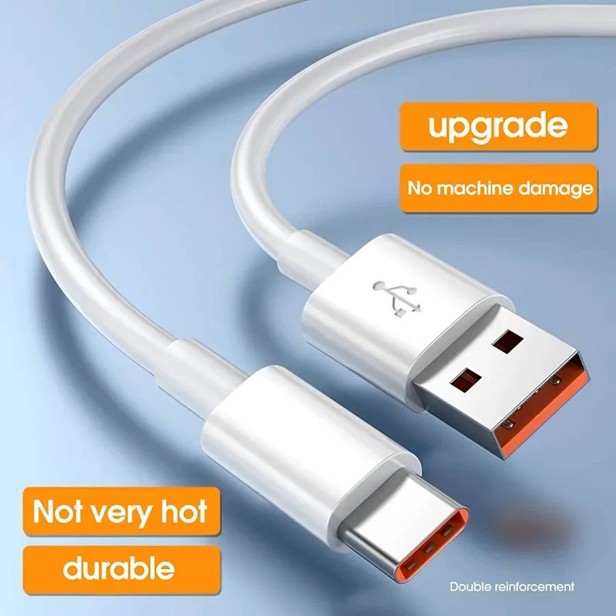 1pc Type-C Data Cable 100cm Round PVC USB Charging Matte Finish 6A Fast Charging 36V >80