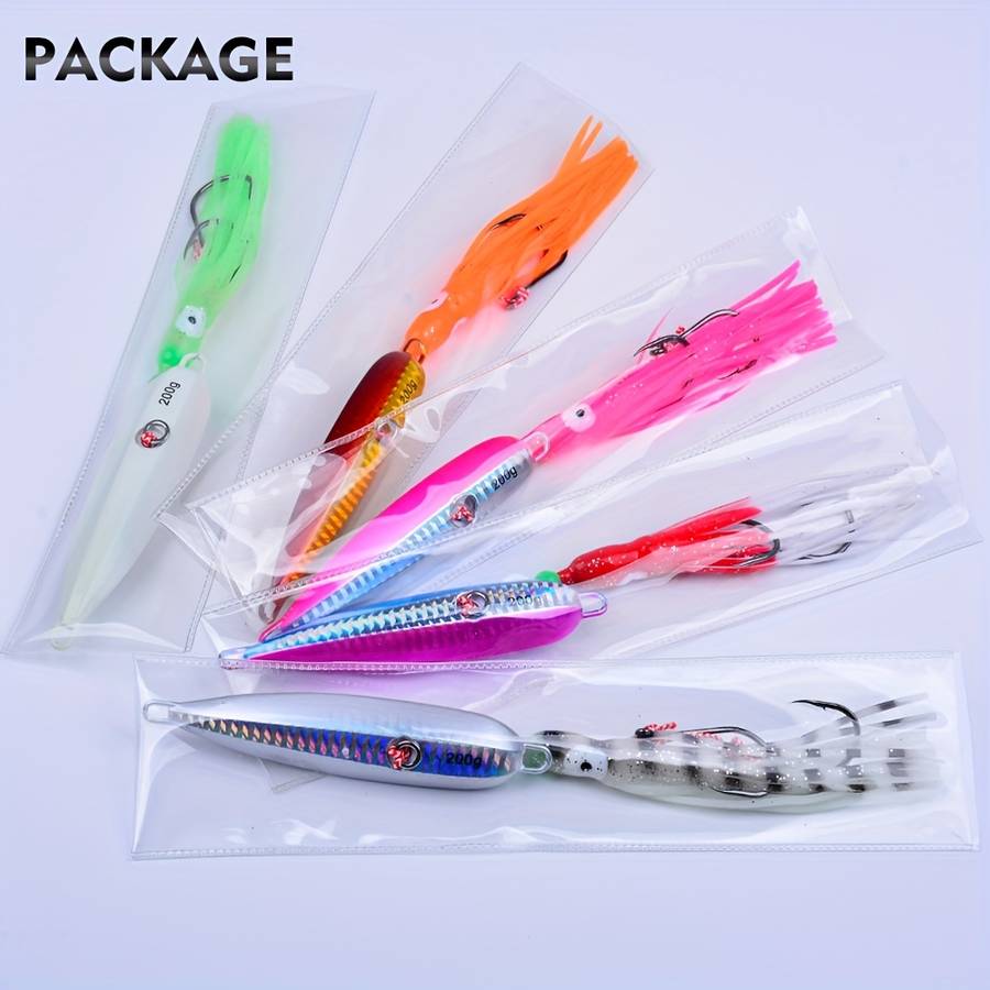 1pc 200g Glow-in-the-Dark Slow Pitch Jigging Lure with Silicone Skirt Dual Hooks