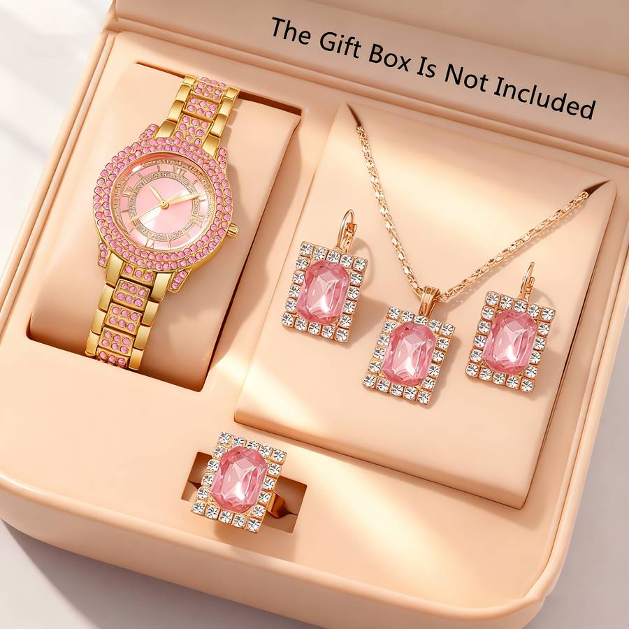 5Pcs Women Quartz Watches Rose Golden Showcasing Glamour