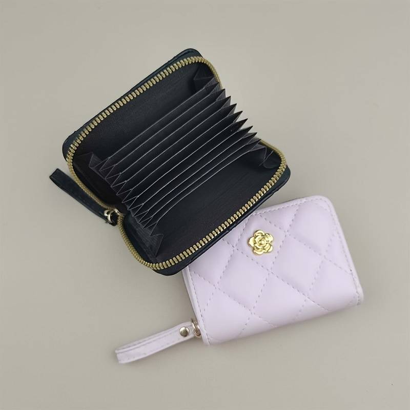 1pc Elegant Pink Quilted Women's Wallet with Golden-Tone AccentsSlim Multi-Function Clutch Purse