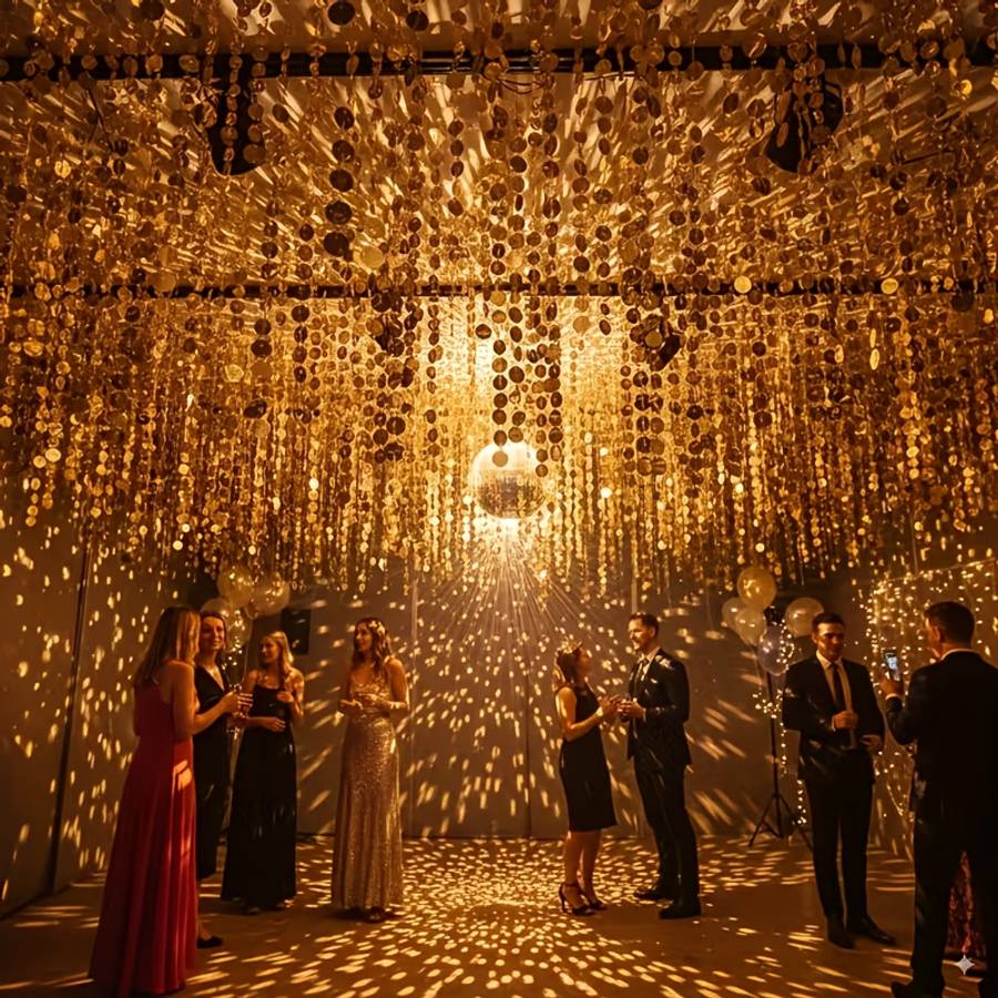6Pcs Unique Classic Glossy Golden Shiny Sequined Hanging For Birthday Backdrop
