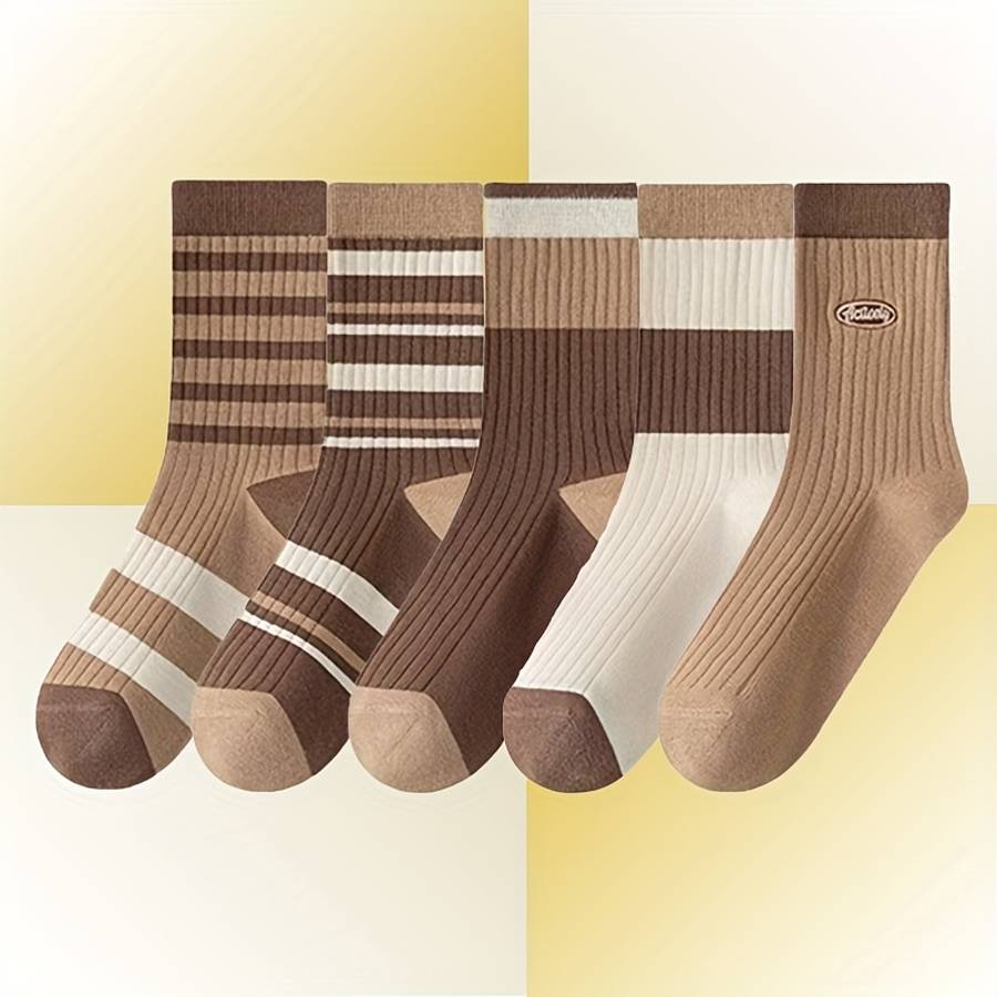 5 Pairs Of Mixed Colors One Size High Elastic Socks