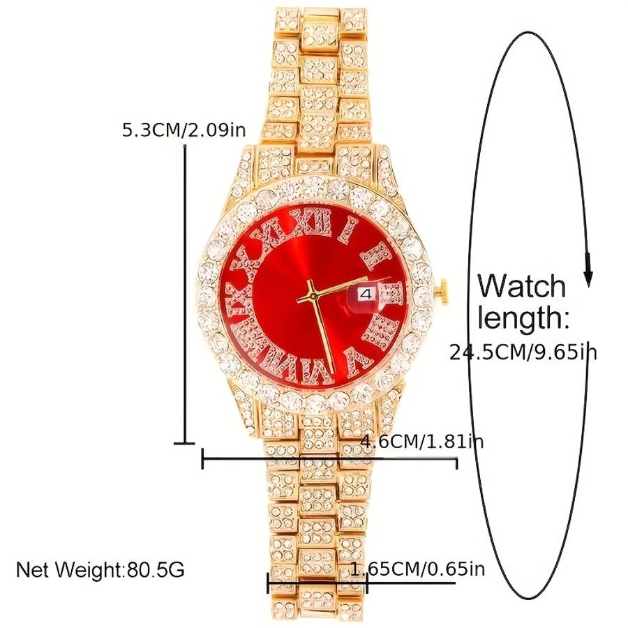 3Pcs Luxury Hip Hop Quartz Watch Jewelry Set Available In White