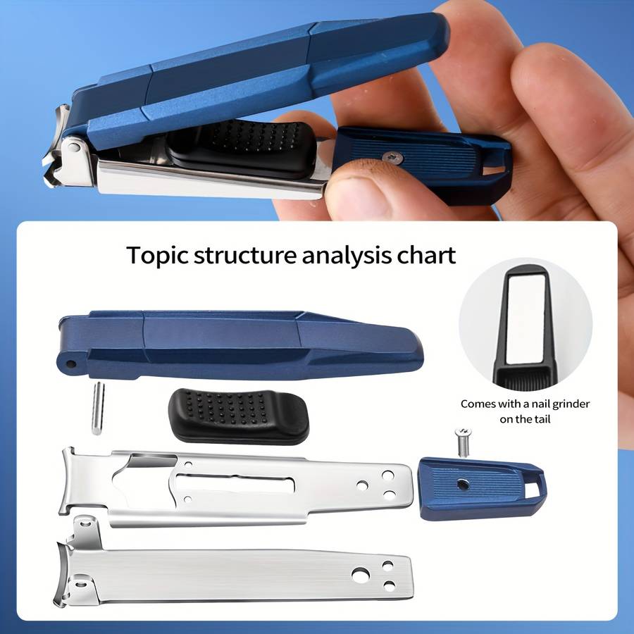 1pc Splash-Proof Nail Clippers with Catcher Sharp Curved Blade  File Wide Jaw Stainless Ste