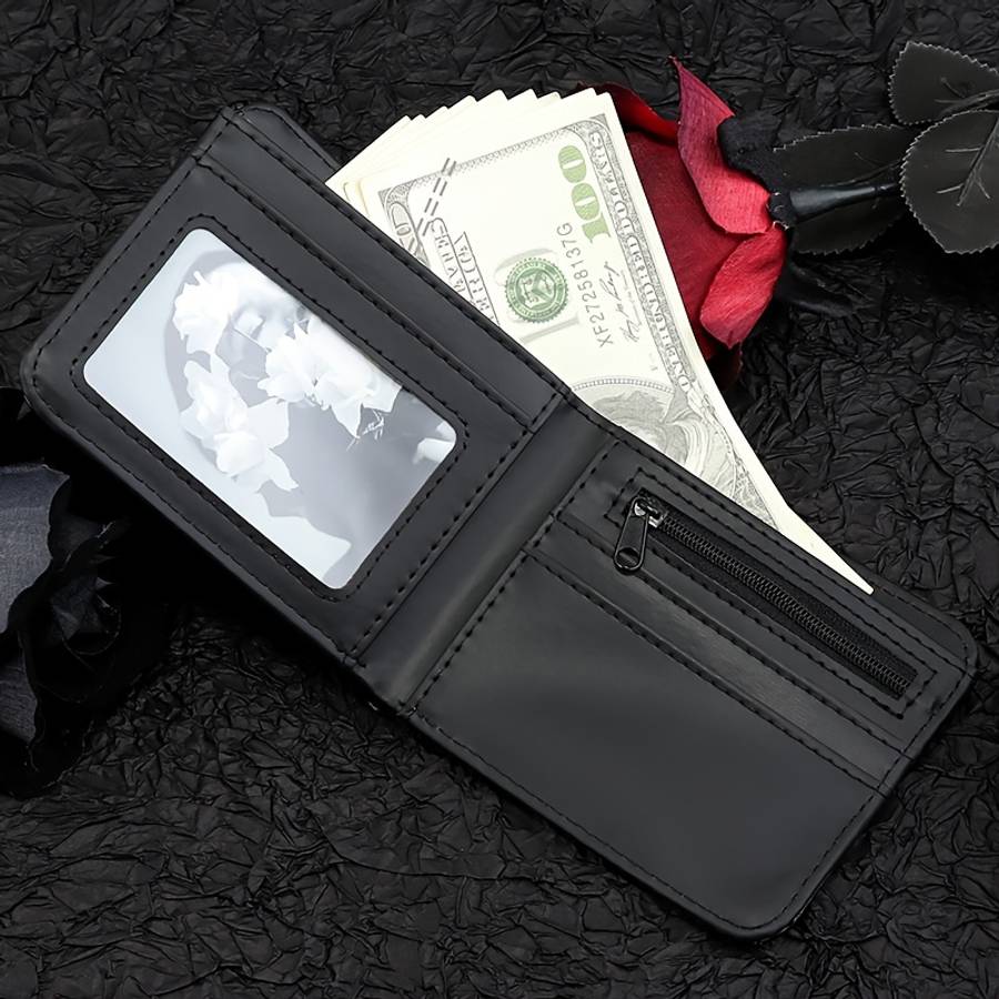 Feecanoo Men'S Black Faux Leather Walletpunk Skull Design Multi-Functional With Card Slots