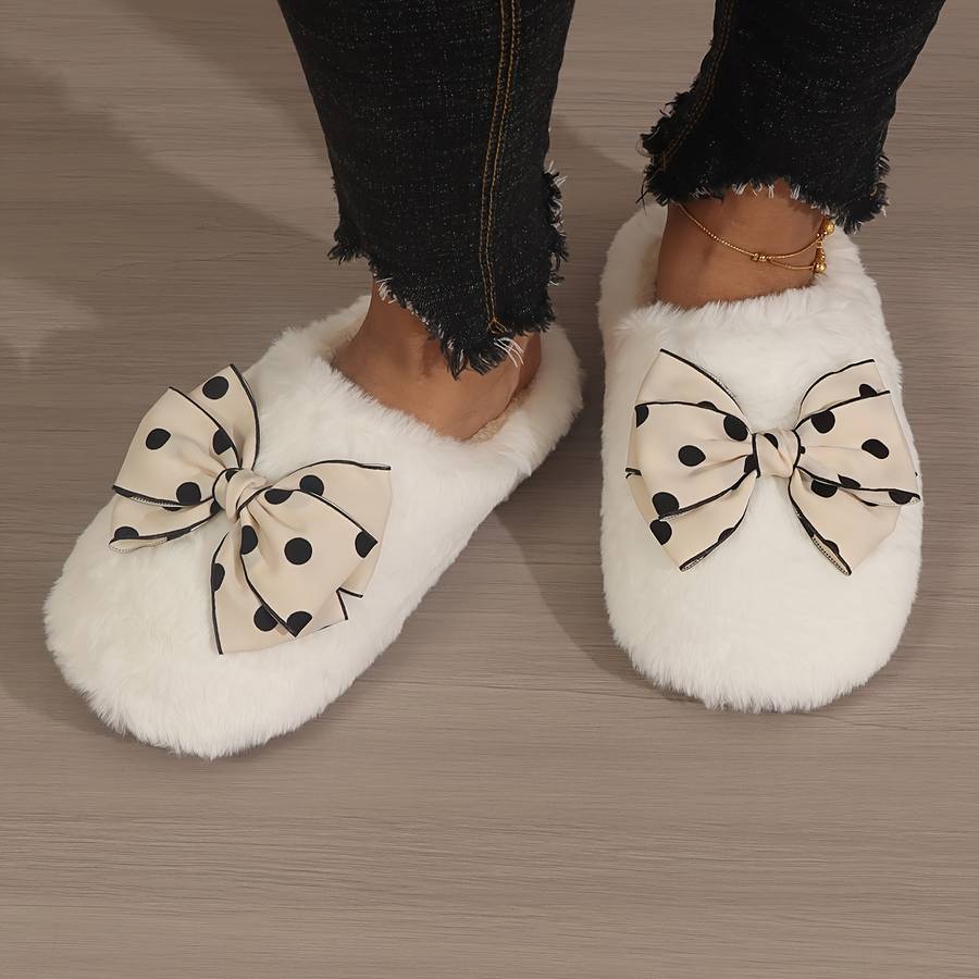 Cotton Slippers Color Softsoled Cotton Shoes Whitepolka Dot Bow Sizeuk 6.5-7