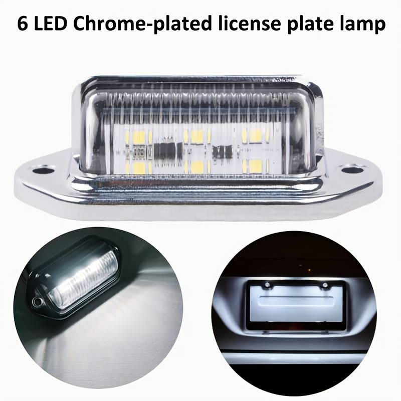 2pcs 6-LED White License Plate Lights Chrome-Plated 12-24V High-Brightness for Tru