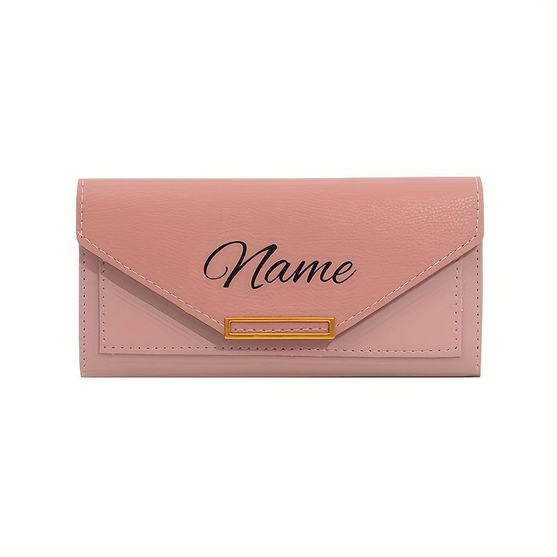 1pc Personalized Name Clutch Wallet for Women Credit Card Holder with Lining Preppy Style Snap C