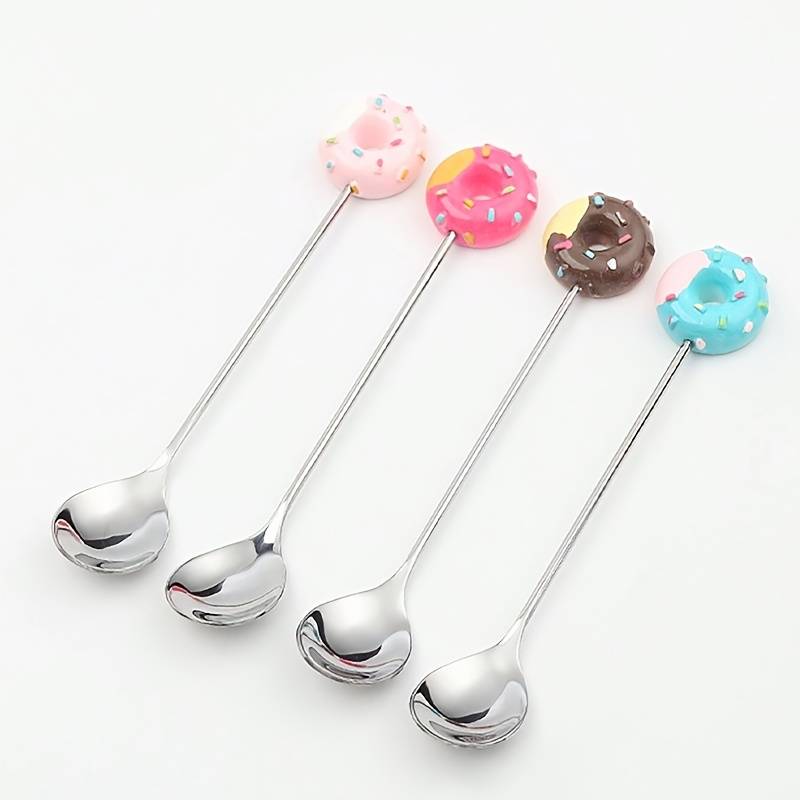 4pcs Donut stainless steel spoon coffee spoon dessert spoon ice cream spoon suitable for pa