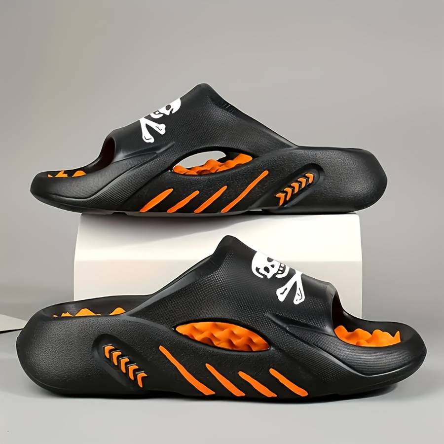 Men Slippers Summer Style Black Orange Size Uk 5.5 To 6