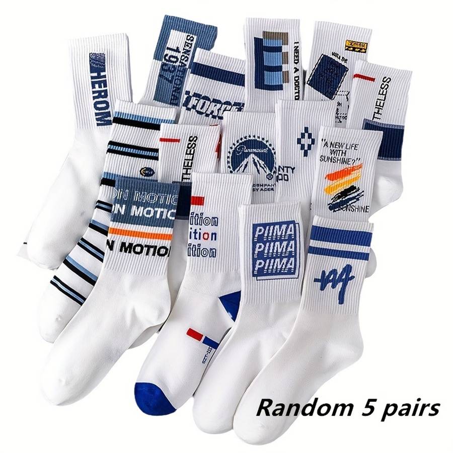 5 Pairs Of Random Colors One Size High Elastic Socks