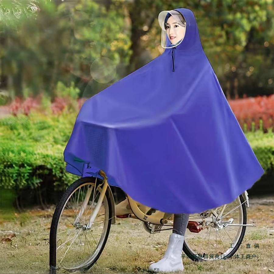 Raincoat Bicycle Double Brim Blue With Face Protection