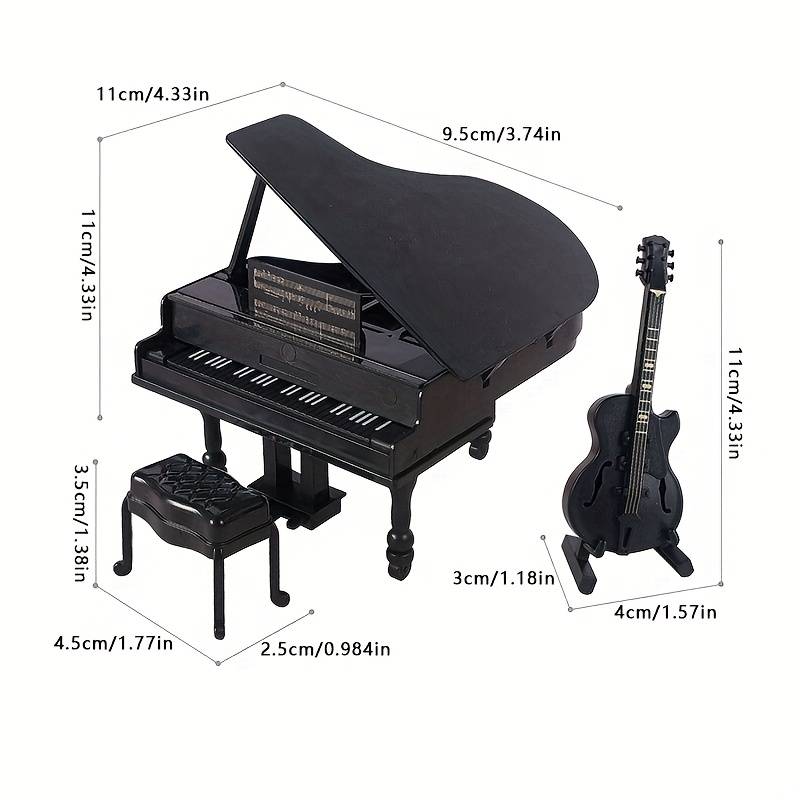 3D Puzzle Musical Instrument Model Items White Mini Piano Table Chair  Add   Guitar