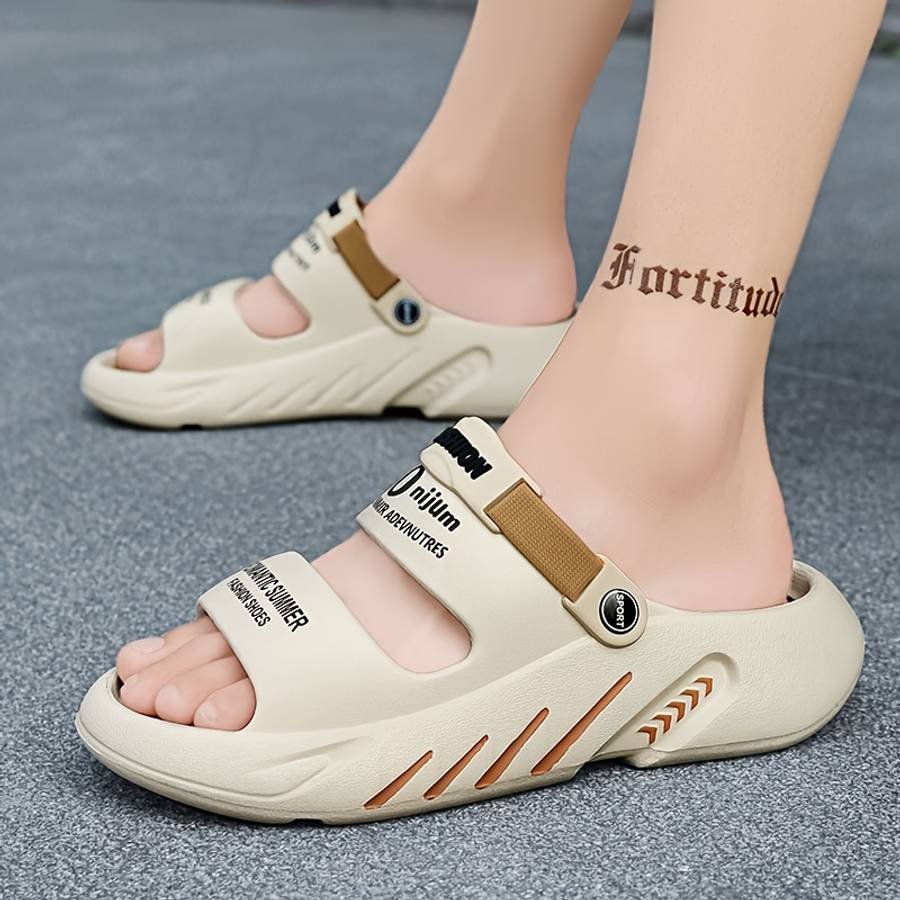 Men Slippers Summer Style Black Orange Size Uk 6.5 To 7