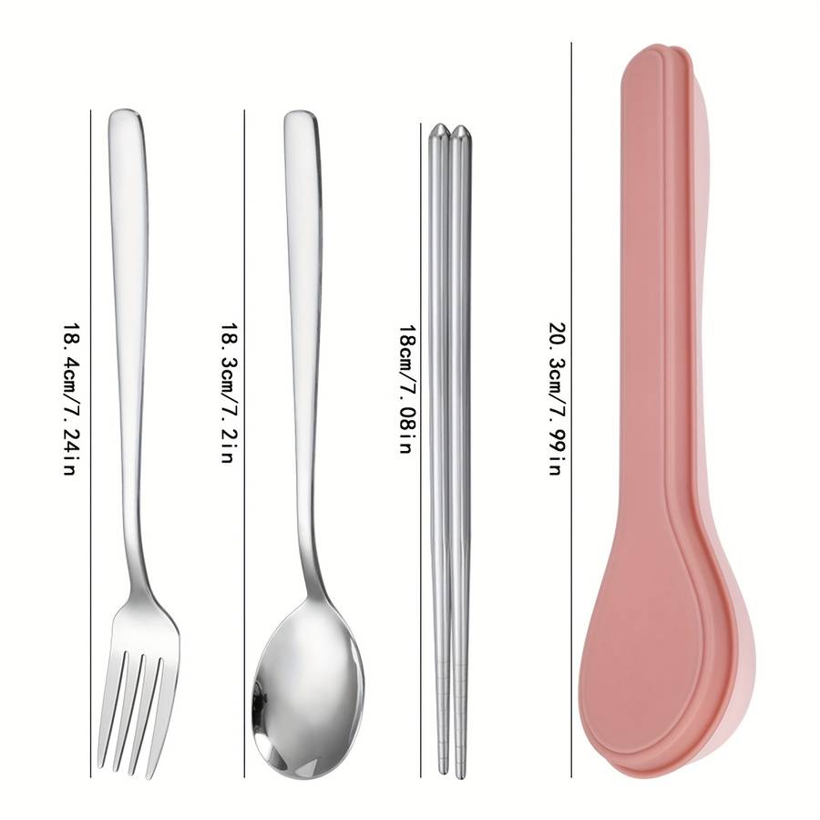 3pcs Portable Cutlery Set with Stainless Steel Chopsticks Spoon And Fork Ideal for Students