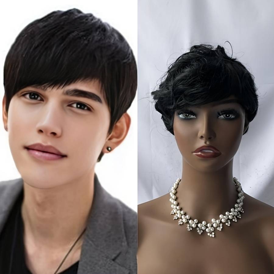 Black Mens Wigs Hair Length 20.32Cm