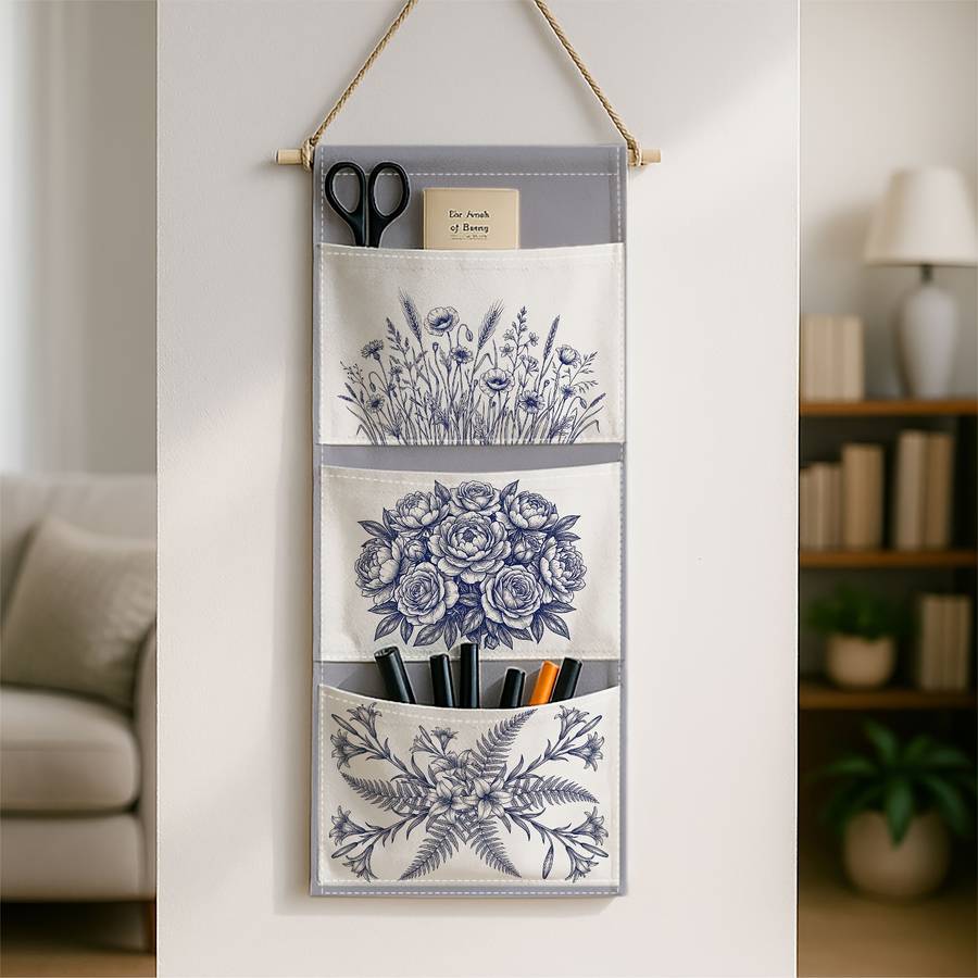 Classic Botanical Vintage Wall Mounted Storage Blue Floral