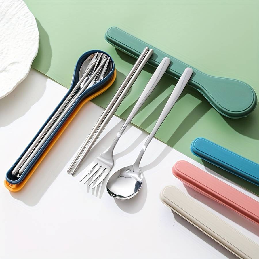 3pcs Portable Cutlery Set with Stainless Steel Chopsticks Spoon And Fork Ideal for Students