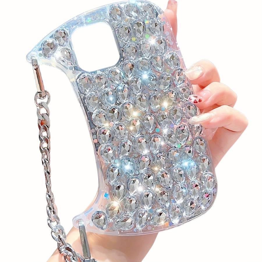 1Pc Transparent For iPhone 15 Luxury Wrist Chain Bag Phone Case