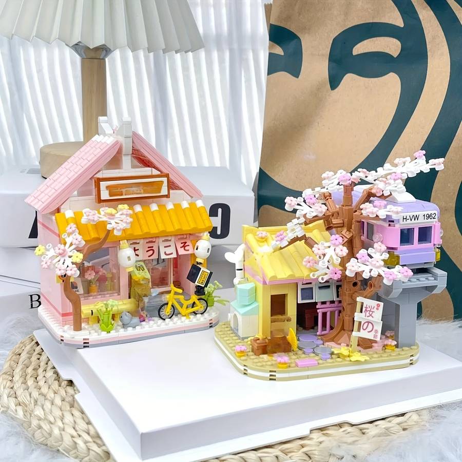 Building Toy Architectural Model Toy Set Model Cherry Blossom House  Gift Box