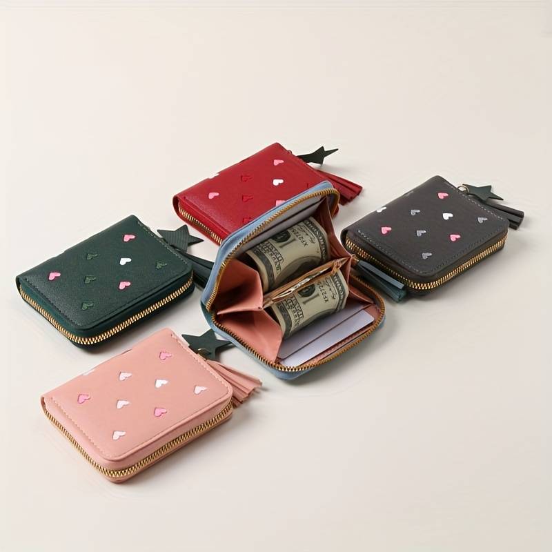 1pc Honey Girl Wallet with Tassel Heart Embroidery Korean Style Cute Women'S Coin Purse Mul