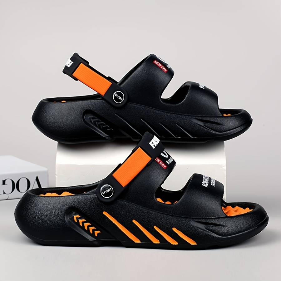 Men Slippers Summer Style Black Orange Size Uk 8.5 To 9