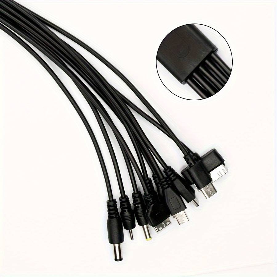 1pc 10-in-1 USB Charging Cable Set PVC Matte Round Cable 21cm USB Male to Female 5-10W Powe