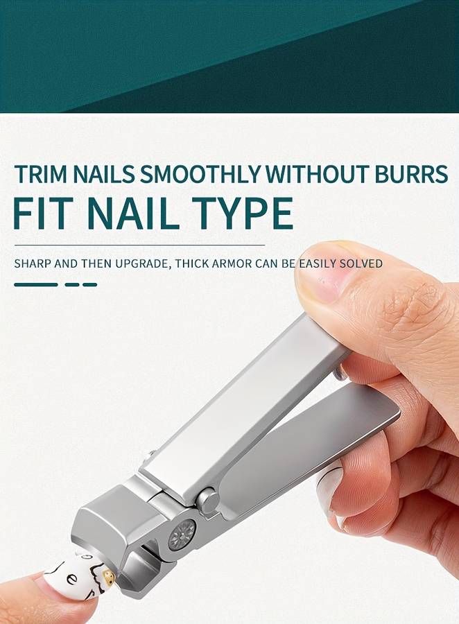 1pc Classic Style Stainless Steel Nail Clippers Wide Jaw Concave Blade Edge Unscented Ideal