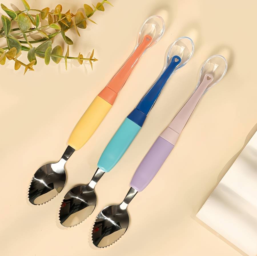 1pc 2in1 Youngsters Feeding Spoon Silicone Stainless Steel Perfect for Youngsters Youngs