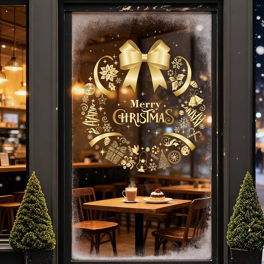 Window Stickers Color Golden Christmas Wreath Quantity1 Piece