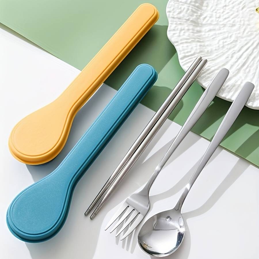 3pcs Portable Cutlery Set with Stainless Steel Chopsticks Spoon And Fork Ideal for Students