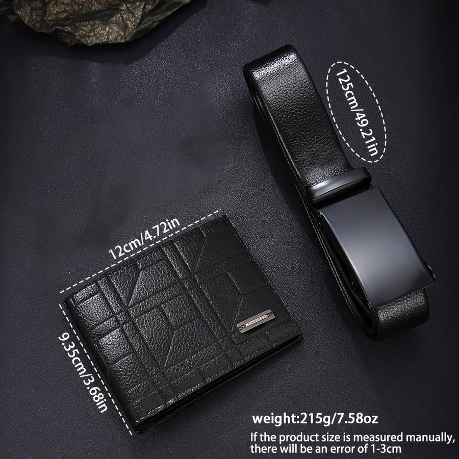3Pcs Classic Men Watch Belt Wallet Set Fashionable Light Luxury Business
