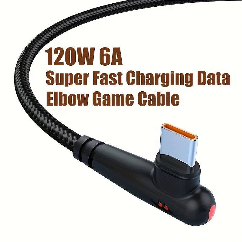 1pc 100cm 120W Max Super Fast Charging Cable 90-Degree Elbow USB to Type-C 120W 6A Max Super Fa