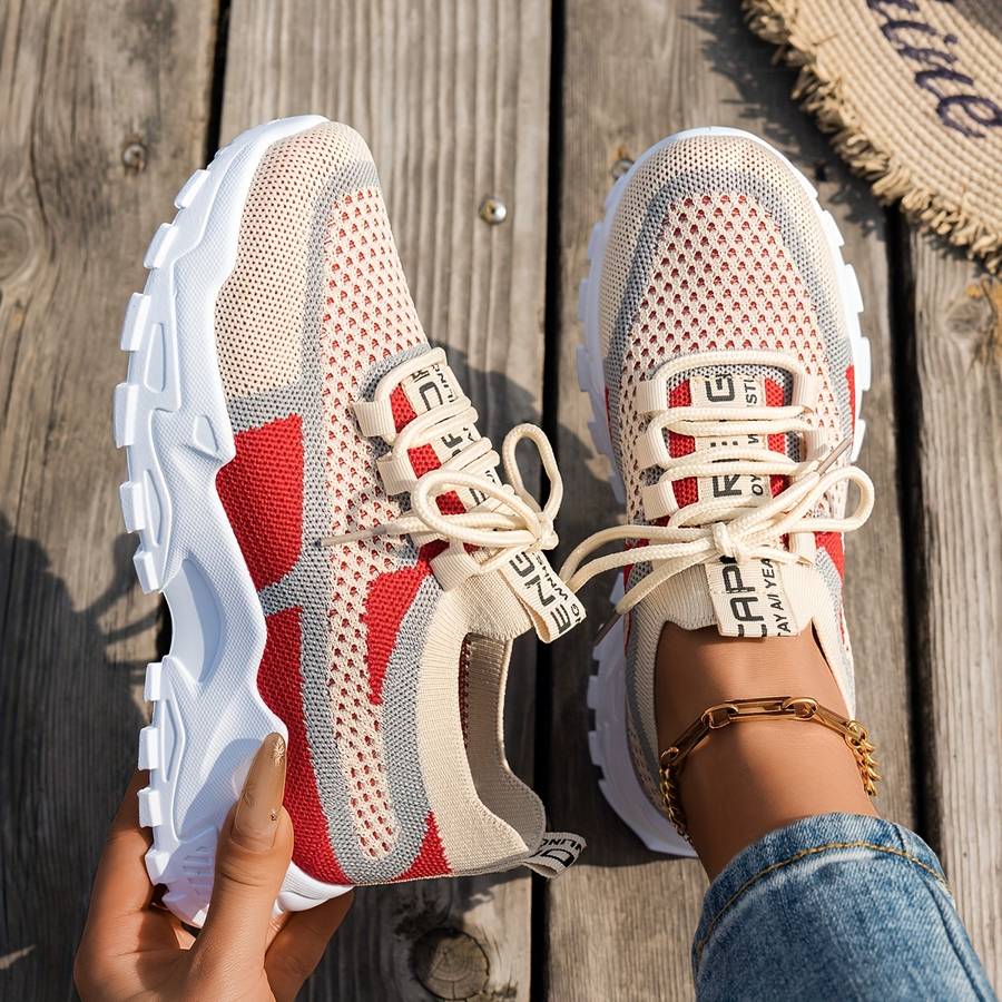 Women S Sneakers Color Card Red Gray Sizeuk 6.5