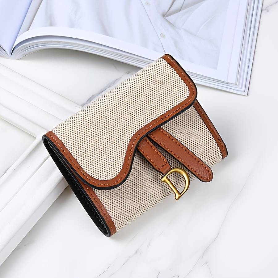 Elegant Check Pattern D Letter Design Card Holderstylish Short Wallet