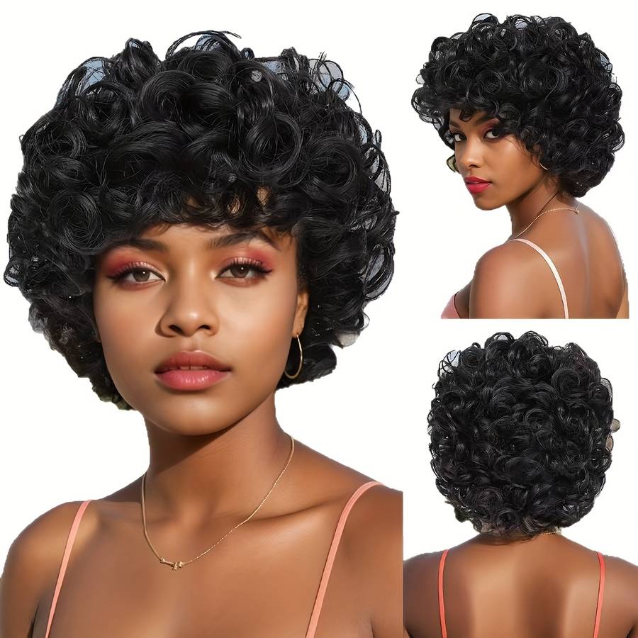 Black Mens Wigs Hair Length 25.4Cm