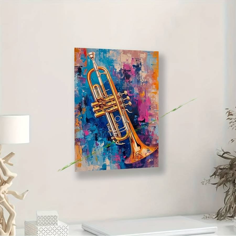 1pc  30x45cm Vibrant Abstract Trumpet Canvas Art Unframed Wall Decor with Bold Brushstrokes M