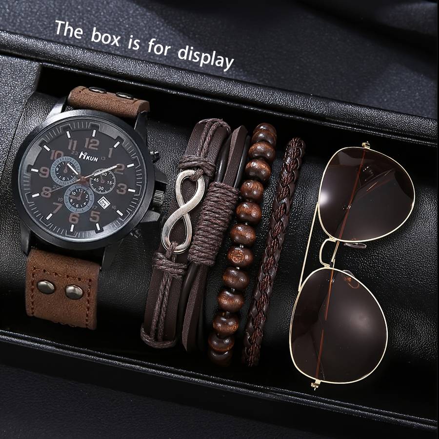 3PCS Stylish Cool Luxury Watch Set Men Sophisticated Andcolor Brown