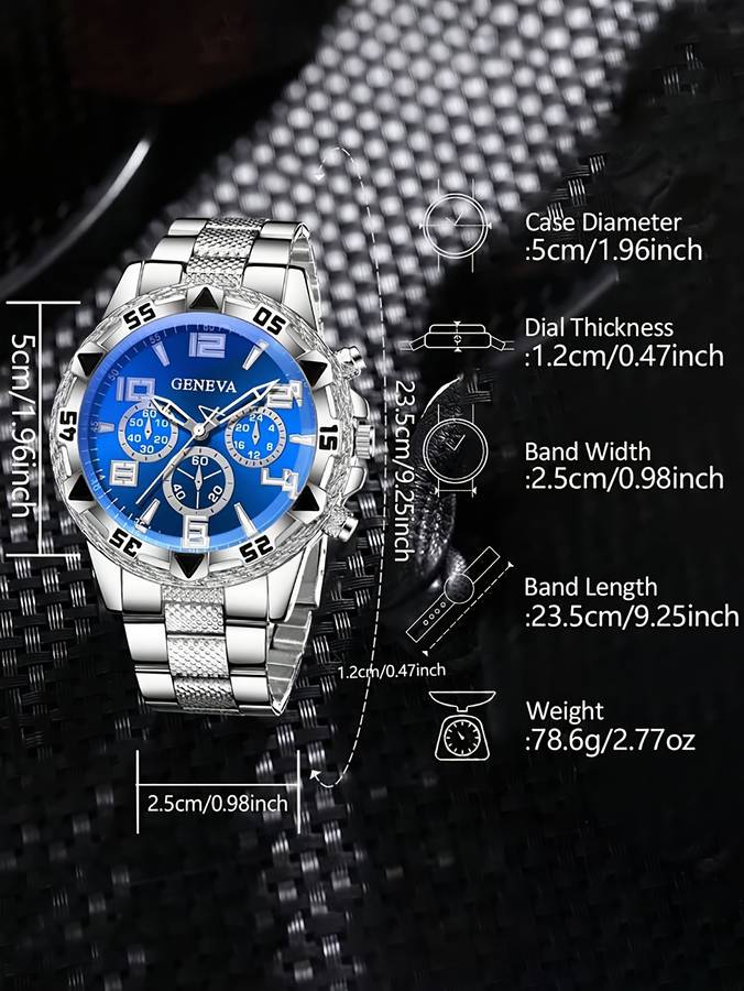 3Pcs Men Silvery Stainless Steel Watch Strap Fashionable Luxurious Mixed Silvery