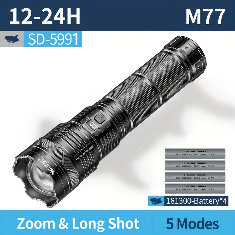Heavy Duty 1Pc Smiling Shark Flashlights High Lumens Rechargeable Emergency